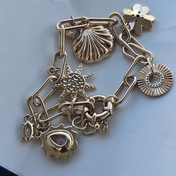 On 34th Gold-Tone Crystal Charm Flex Bracelet Women New - Picture 2 of 9